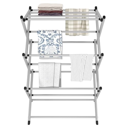 Household Indoor Folding Clothes Drying Rack, Dry Laundry and Hang Clothes,Towel Rack (Silver Gray) for Storage - color: Silver Gray