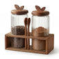 Coffee Bar Glass Canister Set of 2, Airtight Glass Storage Jars with Acacia Wood Lids, Spoons and Organizer Tray for Coffee Beans, Sugar, Tea and Kitchen Counter (2 x 34floz)