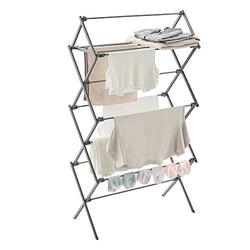 SONGMICS Foldable Clothes Drying Rack, Laundry Drying Rack, Clothes Airer, Steel Frame, 14.6 x 29.5 x 53.2 Inches, Easy Assembly, Indoor Outdoor Use, Gray ULLR770G01 - color: Gray, size: 29.5" W