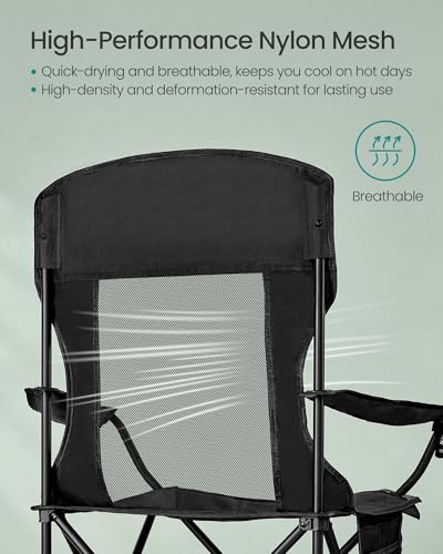 SONGMICS 2 Pack Breathable Camping Chairs, 330 lb Capacity Foldable Outdoor Chairs, High Back, Adjustable Armrests & Cup Holder, for Sports Garden Backyard, Ink Black UGCB028B02 - color: Black, style: 2PC (20.3"D x 34"W x 38.2"H)