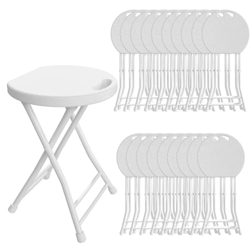 Folding Stool, 18 Inch Foldable Stool with Handle & Steel Frame, Pack of 20 Folding Bar Stools, 440lbs Sturdy Foldable Lightweight Metal Chair for Camping, Indoor and Outdoor, White - color: White, size: 18-inch Pack of 20