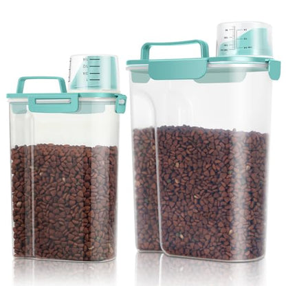 TBMax Dog Food Storage Containers 2 Pack 8 to 10 Lbs, Airtight Pet Food Container Dispenser with Large Spout & Portable Handle, Travel Dog Treat Cat Food Storage Bin Bird Seed Container -Cyan - color: Cyan 6+3Qt