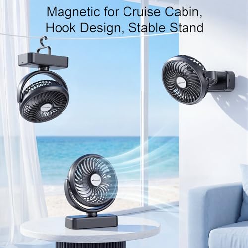AMACOOL 5000mAh Magnetic Cruise Golf Cart Fan, Camping Fans with Hook, Ultra-Compact Travel Fan for Sleeping, Work Light Tool Gifts for Men Dad BBQ Grill, Travel Camping Cruise Essentials 2026 - size: 5.5 inch