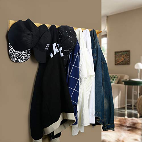 WEBI Coat Rack Wall Mounted,10 Hooks,38" Long Coat Hanger Wall Mount,Peg Rail Hat Hooks for Hanging Caps,Jacket,Clothes,Coats,Natural - color: Natural, size: 38 inch