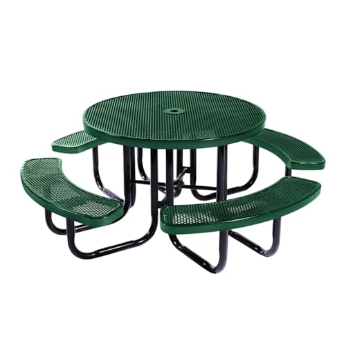 COATEDOUTDOORFURNITURE Heavy-Duty Portable Outdoor Picnic Table with Umbrella Hole, Punched Steel Commercial-Grade Patio Dining Furniture Made in America (46" Round Top, Textured Green) - color: Textured Green, size: 46 In, Round, Punched Steel