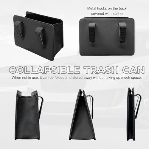 Yourkar Car Trash Can, Foldable Waterproof Leather Car Garbage Organizer Holder, Automotive Mini Dustbin Container with One Roll Trash Bag, Universal Interior Car Accessories (Black) - color: Black