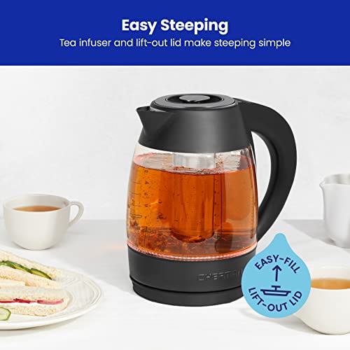 Chefman Digital Electric Kettle with Rapid 3 Minute Boil Technology, Custom Steep Timer and Temperature Presets, Bonus Tea Infuser, Rust and Discoloration Proof, 1.8 Liter, Matte Black, 1500W - color: Black, style: Glass with Tea Infuser