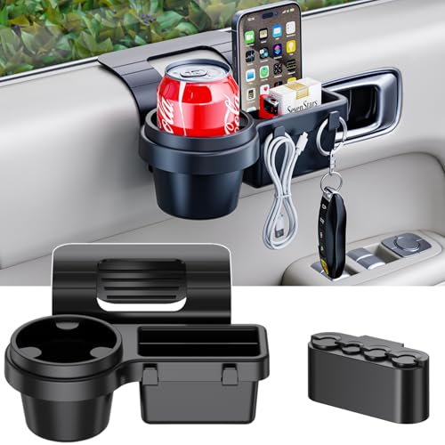 Extra Hanging Car Door Window Drink Coffee Cup Holder with Storage Organizer Tray | Coin Holder Change Organizer Fits Most Vehicles, Trucks Interior Car Gadgets Accessories - style: Car Door Cup Holder & Coin Organizer