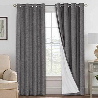 H.VERSAILTEX Linen Blackout Curtains 108 Inches Long 100% Absolutely Blackout Thermal Insulated Textured Linen Look Curtain Draperies Anti-Rust Grommet, Energy Saving with White Liner, 2 Panels, Grey - color: Grey, size: 52"W x 108"L (Pack of 2)