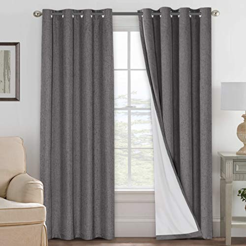 H.VERSAILTEX Linen Blackout Curtains 108 Inches Long 100% Absolutely Blackout Thermal Insulated Textured Linen Look Curtain Draperies Anti-Rust Grommet, Energy Saving with White Liner, 2 Panels, Grey - color: Grey, size: 52"W x 108"L (Pack of 2)