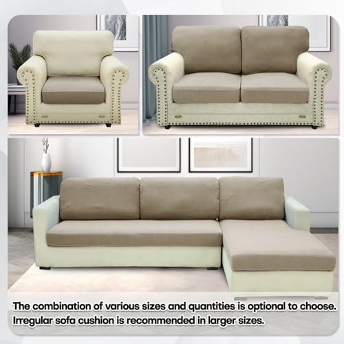 ZNSAYOTX Stretch Cushion Covers Sofa Loveseat Cushion Couch Seat Covers Slipcovers Soft Replacement Unique Pattern Furniture Protector with Elastic Bottom (Khaki, 1 Pc 2-Seat Cushion Cover) - color: Khaki, size: 1 Cushion Loveseat