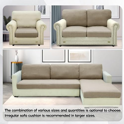 ZNSAYOTX Stretch Cushion Covers Sofa Loveseat Cushion Couch Seat Covers Slipcovers Soft Replacement Unique Pattern Furniture Protector with Elastic Bottom (Khaki, 1 Pc 2-Seat Cushion Cover) - color: Khaki, size: 1 Cushion Loveseat