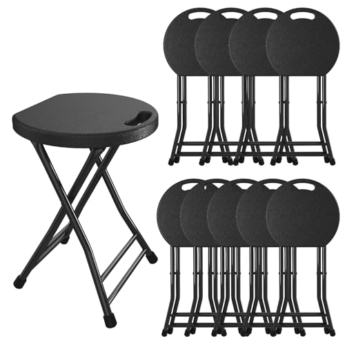 Folding Stool, 18 Inch Foldable Stool with Handle & Steel Frame, Pack of 10 Folding Bar Stools, 440lbs Sturdy Foldable Lightweight Metal Chair for Camping, Indoor and Outdoor, Black - color: Black, size: 18-inch Pack of 10