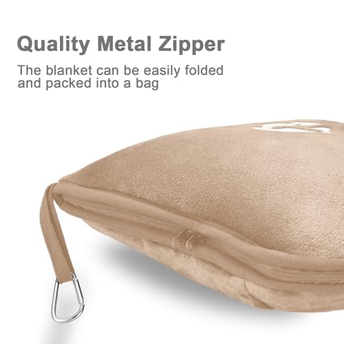 Travel Blanket and Pillow Compact, Premium Soft 2 in 1 Airplane Blanket with Soft Bag Pillowcase，Hand Luggage Sleeve and Backpack Clip (Brown) - color: Light Brown
