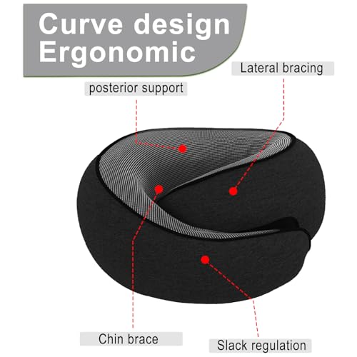Cloud Sleep Travel Pillow｜360° Adjustable Neck Pillow for Airplane & Office｜NASA Memory Foam｜Free Eye Mask & Earplugs (Black) - color: Black