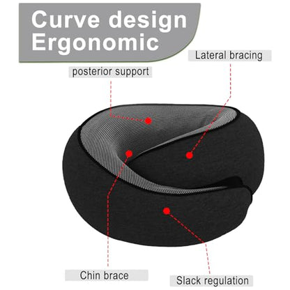 Cloud Sleep Travel Pillow｜360° Adjustable Neck Pillow for Airplane & Office｜NASA Memory Foam｜Free Eye Mask & Earplugs (Black) - color: Black