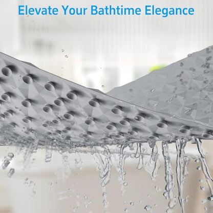 Non Slip Bathtub Mat for Bath Tub Shower - Natural Rubber Mat with Suction Cups - Large Soft Bathroom Safety Mat - Unique Diamond Pattern - Fatigue Relief - Machine Washable - 17 × 35 Inch - color: Gray, size: 35" x 17" (Rectangular)