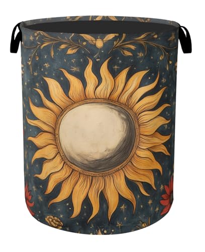 Gothic Sun Large Clothes Hamper Bag - Laundry Basket with Handles, Space Saving Foldable Design for Nursery - color: Gothic Sun