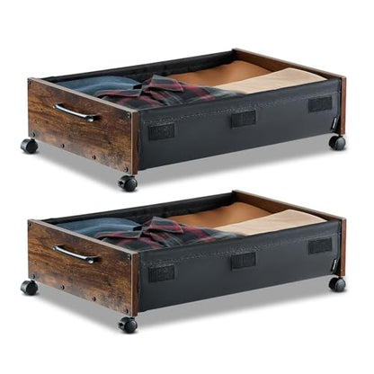 VEVOR Under Bed Storage with Wheels, 36.0 x 18.1 x 7.3 inch, Underbed Containers with Clear Lid, Underbed Shoe Organizer, Rolling Under the Bed Storage Bins for Clothes Shoes Blankets Bedroom, 2 Pack - style: E
