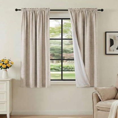 H.VERSAILTEX Linen Look 100% Blackout Curtains 45 Inches Long for Bedroom Full Light Blocking Rod Pocket 42 Inches Wide Linen Textured Thick Window Curtain Drapes with White Backing, Natural, 2 Panels - color: Natural, size: 42"W x 45"L (Pack of 2)