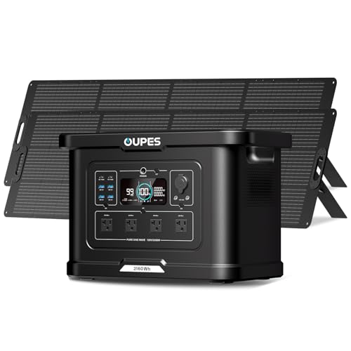 OUPES Exodus 2400 Solar Generator with 2x240W Panels, 2400W/2160Wh Portable Power Station with APP Control & UPS for RV, Home Backup, Professional Outdoor Use - style: Exodus 2400 +2*240W Panel