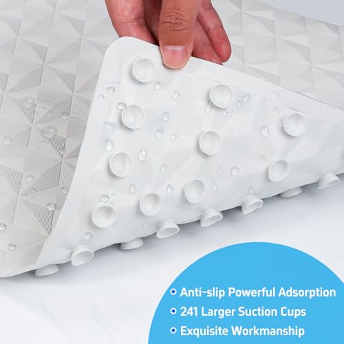 Non Slip Bathtub Mat for Bath Tub Shower - Natural Rubber Mat with 241 Suction Cups - Soft Bathroom Safety Mat - Unique Diamond Pattern - Fatigue Relief - Machine Washable - 16 × 28 Inch - color: White, size: 28" x 16" (Rectangular)