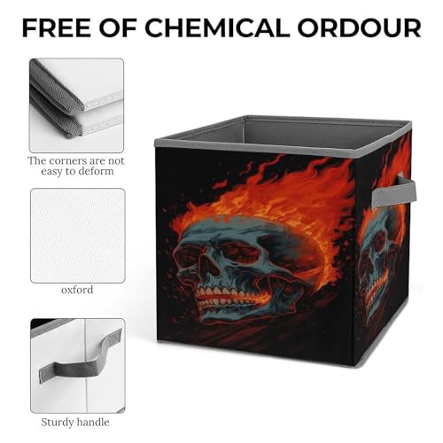 Flame Skull Foldable Storage Box with Handle Organizer Containers for Home Office Clothes Office Supplies - color: style-8