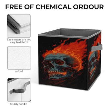 Flame Skull Foldable Storage Box with Handle Organizer Containers for Home Office Clothes Office Supplies - color: style-8