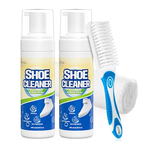 Jevvu Shoe Cleaner, Sneaker Cleaner Kit with Brush and Towel, Deep Clean Shoe Cleaning Kit for White Shoes - size: 6.76 fl oz