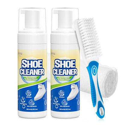 Jevvu Shoe Cleaner, Sneaker Cleaner Kit with Brush and Towel, Deep Clean Shoe Cleaning Kit for White Shoes - size: 2 Pack 6.76 fl oz