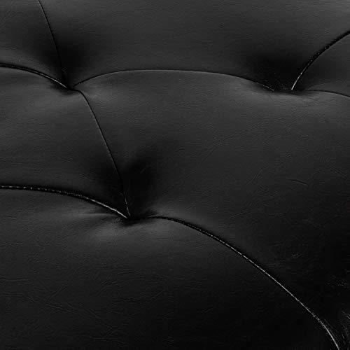 Leather Ottoman with Storage,24’’Foot Rest Ottomans with Hinged Lid Rectangle Upholstered Foot Stools Nailhead Trim for Living Room Bedroom,Black - color: Black