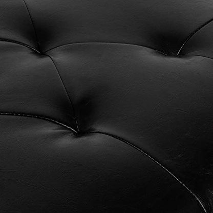 Leather Ottoman with Storage,24’’Foot Rest Ottomans with Hinged Lid Rectangle Upholstered Foot Stools Nailhead Trim for Living Room Bedroom,Black - color: Black