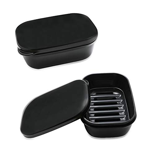 Soap Dish Soap Box Soap Holder 2 Pack Soap Container for Shower, Waterproof Portable Soap Case Tray for Traveling, Car, Home, Outdoor, Camping, Gym (Black) - color: Black