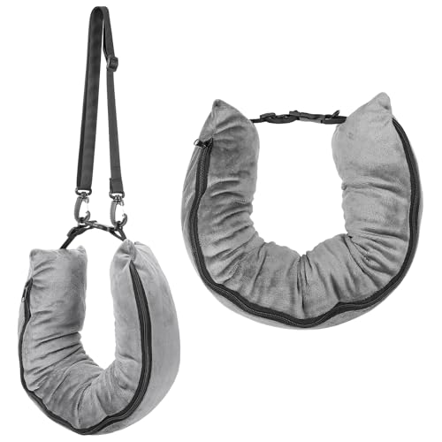 Stuffable Travel Neck Pillow Velvet Stuffable Pillow for Traveling Neck Pillows for Extra Luggage with Adjustable Necks Size Portable Travel Essentials Multifunctional Sleeping Rest Cushion - color: Gray