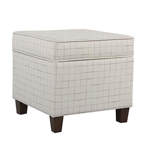Homepop Home Decor | K7342-F2236 | Classic Square Storage Ottoman with Lift Off Lid | Ottoman with Storage for Living Room & Bedroom, Natural Windowpane Large - color: Natural Windowpane