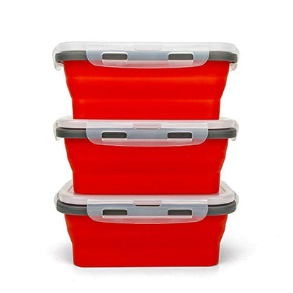 CARTINTS Set of 3 Collapsible Food Storage Containers with Lids, Collapsible Silicone Bowls, Silicone Lunch Containers, For Meal Prep, Camping, Travel, Microwave and Freezer Safe,500ml,Red - color: red