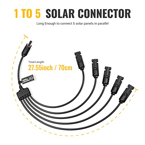 BougeRV Solar Y Connector Solar Panel Parallel Connectors Extra Long 1 to 5 Solar Branch PV Adapter Cable Wire Plug Tool Kit (M/FFFFF and F/Mmmmm) - size: 1 Pair/M/FFFFF and F/MMMMM