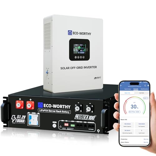 ECO-WORTHY Home Power Station Backup Power,5120Wh LiFePO4 Battery Support Communication,Bluetooth and WiFi,AC 5000W Inverter,1Hr/2.5Hr Fast Charge,for Home Backup,Emergency,Solar System Components - size: 5120Wh+5KwOutput