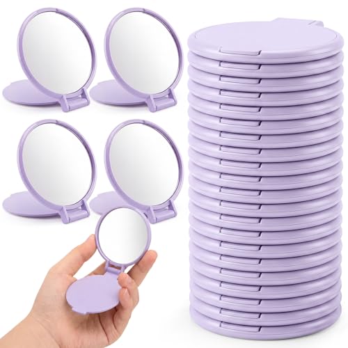 24 Pcs Mini Light Purple Compact Mirror Bulk for Women Small Round Portable Purple Mirror Makeup Folding Pocket Travel Accessories for Woman Graduation Party Favor Coworker, 2.8 x 2.4 Inch - color: Light Purple