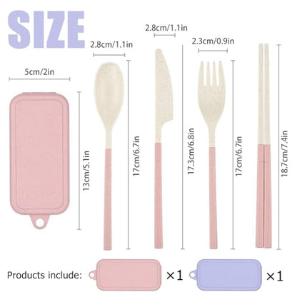 Ouliget Collapsible Reusable Utensils Set with Portable Case,Wheat Straw Utensils Include Spoon Knife Forks Chopsticks,Portable Cutlery for Travel Picnic Camping,2 Pieces