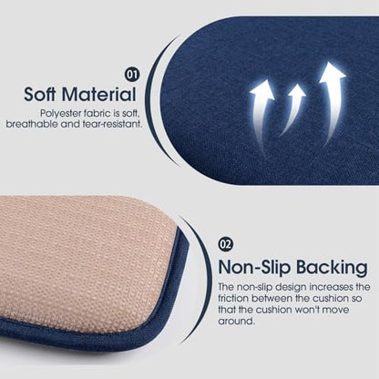 TushGuard Chair Cushions, 4 Pack Memory Foam Chair Pads, Seat Cushion, Kitchen Chair Cushions Set of 4, Anti-Slip Backing & Fixed Straps, Navy Blue - color: Navy Blue