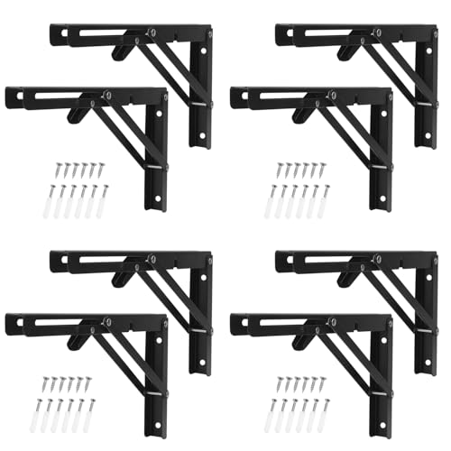 8 Pack 12 Inch Black Folding Shelf Brackets with Screw, Collapsible Shelf Bracket Wall Mounted, Heavy Duty Folding Shelf Brackets for Wood Shelves, Wall-Mounted Tables & More - size: 8 Pack 12 Inch Black