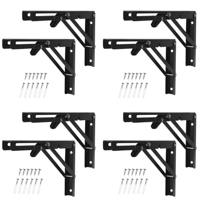 8 Pack 12 Inch Black Folding Shelf Brackets with Screw, Collapsible Shelf Bracket Wall Mounted, Heavy Duty Folding Shelf Brackets for Wood Shelves, Wall-Mounted Tables & More - size: 8 Pack 12 Inch Black