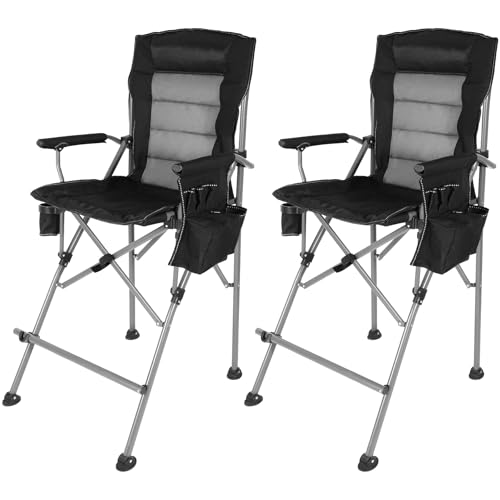 Extra Tall Folding Chairs for Adults 2 Pack, Portable Bar Height Foldable Director Chairs for Camping Outside, Comfortable with Makeup PocketHigh Back and Footrest, Black - color: Black-2 Pack