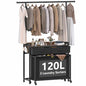 STIKELY Laundry Sorter Hamper with Hanging Cloth Rack, Laundry Basket with 3 Section Pull-Out Rolling Bags, Laundry Sorter for Organization and Storage with 2 Drawers for Laundry Room (Vinatge Brown)