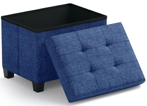 Ornavo Home Storage Ottoman Small Rectangle Ottoman with Legs, Foot Rest Stool Seat, Load up to 600 LB, for Living Room, Bedroom, Home Office, Dorm - 12 x 16 x 12, Navy Blue - color: Navy Blue, size: 16"D x 12"W x 12"H