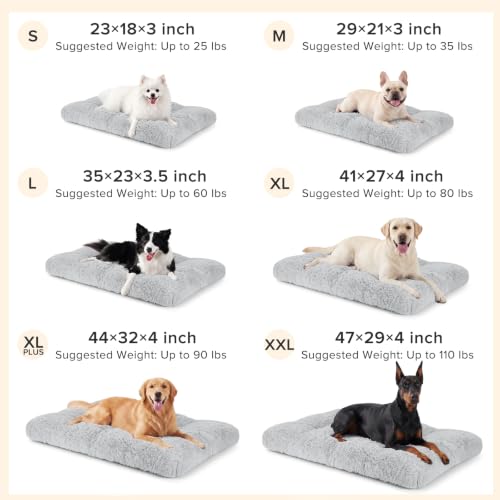 JOEJOY Large Dog Bed Crate Pad, Deluxe Plush Washable Dog Beds Fulffy Soft Kennel Pad Anti-Slip Pet Sleeping Mat for Large Medium Small Dogs, 35" x 23", Grey - color: Grey, size: L(35"x23"x3.5")