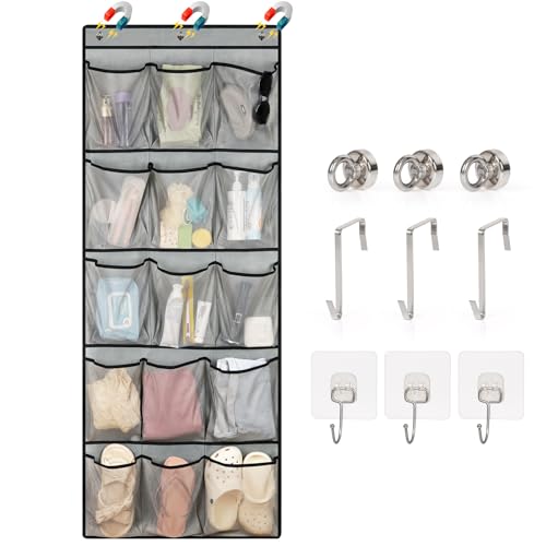 Over The Door Cruise Ship Organizer - Cruise Ship Magnetic Door Organizer with 15 Size-Graded Pockets, Hanging Magnetic Cruise Storage Shoe Rack for Cabin, 2026 Cruise Essential, 9 Hooks(Grey) - color: Grey, size: 15 Grid