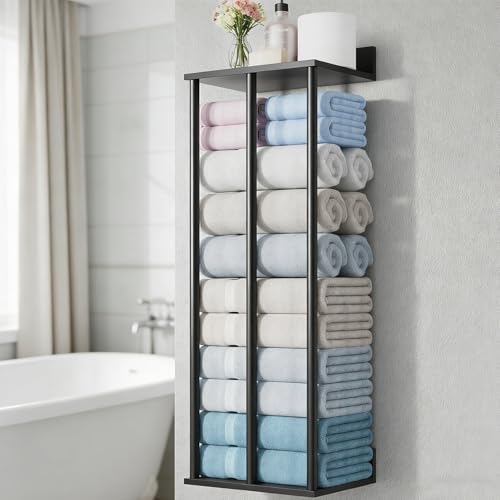 Bathroom Towel Storage, Black Bathroom Towel Holder, Wall Mounted 3 Bar Towels Racks Shelf Towels Organizer for Rolled Towels, Modern Storage Rack Organizer for RV, 34inch - color: Modern Black, size: 2-Tier