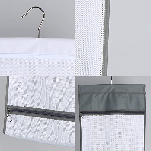 Jelier Hanging Mesh Laundry Basket,Collapsible Fabric Laundry Hamper with Rotatable Hanger,Portable Storage Bag for Apartment,RV,Camper,Cabin,College Dorm Use (white)
